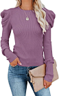 MIRACMODA Woman Autumn Puff Sleeve Crew Neck Knit Sweater Long Sleeve Stretchy Pullover Top