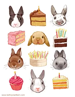 水彩画 水粉画 插画 手绘 美食 甜品 动物 兔子