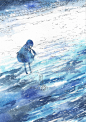 水的颜色 动漫 头像  插画 唯美 背景 壁纸  涂鸦王国  清新 二次元 少女