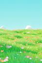 grassy landscape with trees, flowers and grass, in the style of minimalist objects, rendered in cinema4d, adorable toy sculptures, minimalist backgrounds, vibrant cartoonish, high resolution, 20 megapixels