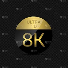 4K和8K图标。黄金超高清符号集。白色背景上的高清晰度标签。视频分辨率。UHD黑白图标孤立。矢量图素材-花瓣网