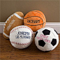 These sports pillows are TOO CUTE! They would be perfect for a sports-themed kids bedroom! You can personalize them, too!: 