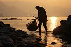 海天一色赶海人物摄影图
