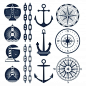 Premium Vector | Nautical logos and elements set - compass lighthouses anchor chains