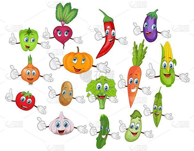 cartoon vegetable characters set