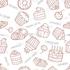无缝图案的甜纸杯蛋糕和蛋糕。