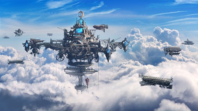 科幻 - 蒸汽朋克城市船天空壁纸