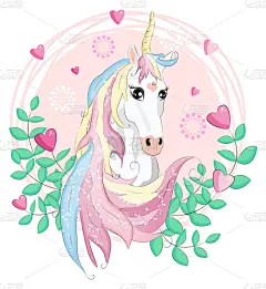 自然美,独角兽,贺卡,动物头,可爱的,动物,头发,童话故事,彩虹,问候