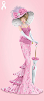 Thomas Kinkade lady figurine supports breast cancer awareness. 150 Swarovski crystals, real feather, glitter accents.: