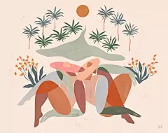 简单抽象的插画艺术，同样好看！ : 德国艺术家Maggie Stephenson 喜欢用简单的形状画出女孩的形状，不同的造型，再继续从画面中添加一些花花草草的小插画丰富画面，很容易看能感受出画面中的心情，看起来就像个有故事的女同学