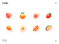 食物图标张小哈插图茶壶酸奶鸡腿煎饼热狗草莓食物和饮料鸡蛋橙色图标食物图标图标食物