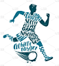足球运动员带球跑。运动概念在图形风格。排版设计，矢量插图