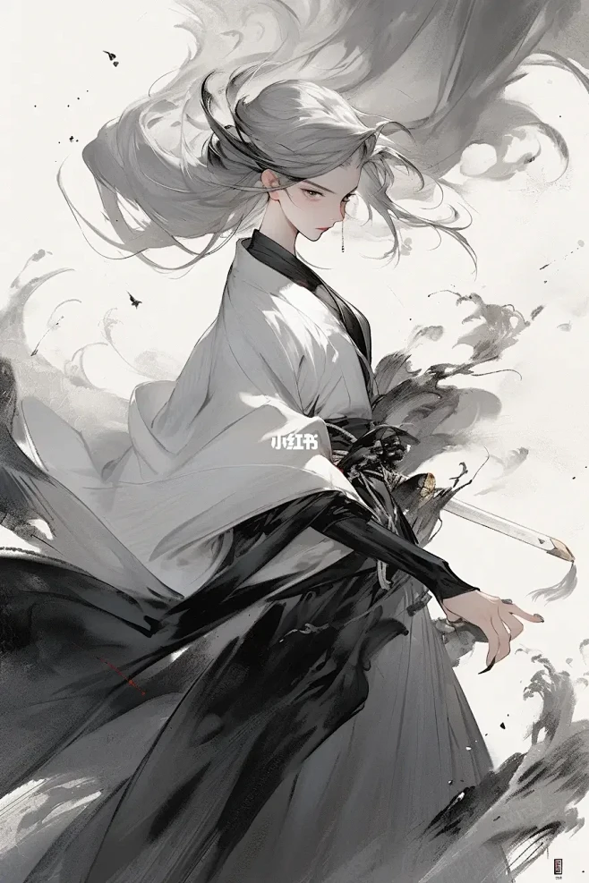 水墨｜白色女侠客-花瓣网