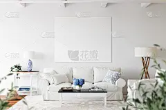 帆布模型。沿海北欧室内。3d渲染，3d插图