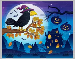 幽灵南瓜灯古堡女巫月亮万圣节Halloween矢量海报 游戏UI设计素材-淘宝网