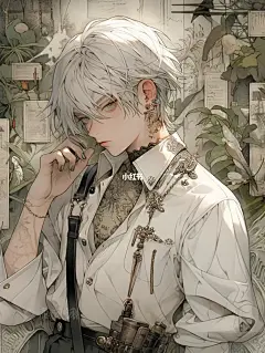 复古港风动漫男生头像|壁纸|白色百合