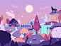 WolfWoods adobe illustrator illustration flatdesign vector art dusk purple crystals fantasy forest spooky woods halloween wolf