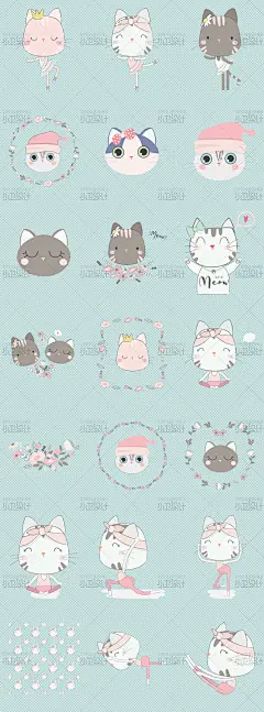 免扣超萌俏皮卡通小猫咪瑜伽动物跳舞旱冰文艺森系ai矢量插画素材-淘宝网