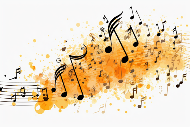 橙黄色彩音乐音符乐谱元素插画图片