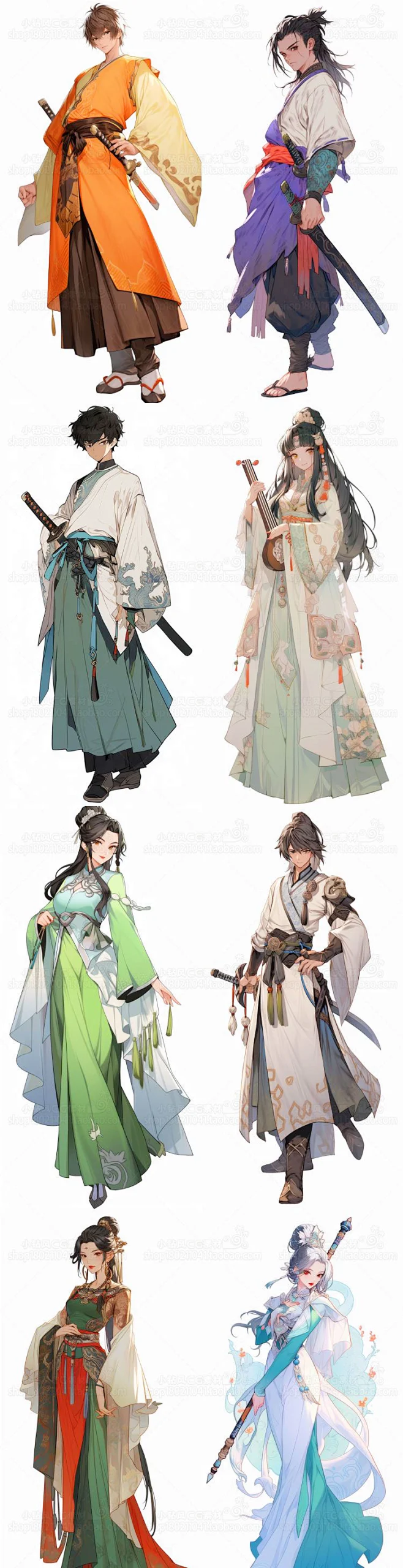 AI武侠游戏角色设定素材 国风人物服装插画设计参考 影视概念设计-花瓣网