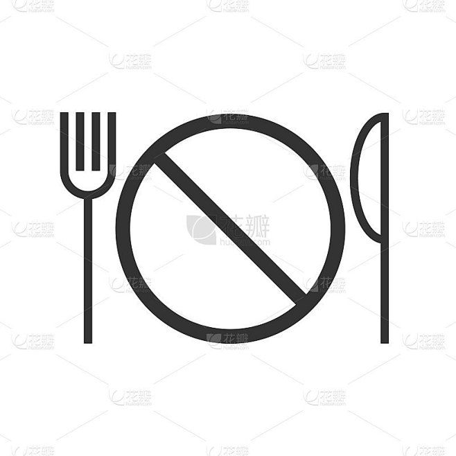不能食用矢量图标。没有食物的象征。刀叉和禁止标志。不吃的警告标签。包标记的标志。剪贴艺术剪影孤立在白