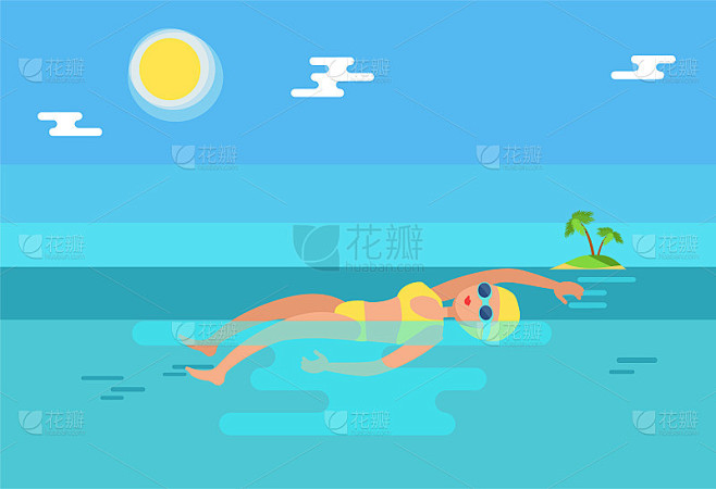 仰泳游泳者在水矢量插图