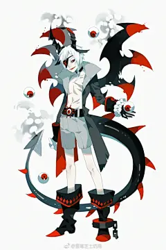 睡前摸下恶魔伊娜莉的性转，痞痞的小呆瓜。伤疤是生前受到致命伤的地方，翅膀和尾巴偶尔会冒黑烟。等等起来继续画稿子_:(´ཀ`」 ∠):_ ​​​​