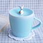 三浅陶瓷原创小花鹿茶杯咖啡盖杯牛奶杯萌物创意生日礼物水杯杯子