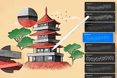 中国风手绘插画绘画线条阴影纹理效果AI矢量笔刷画笔设计素材 Hatch Master Brushes for Illustrator插图1