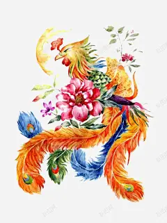 手绘凤凰花卉图案 元素 免抠png 设计图片 免费下载 页面网页 平面电商 创意素材