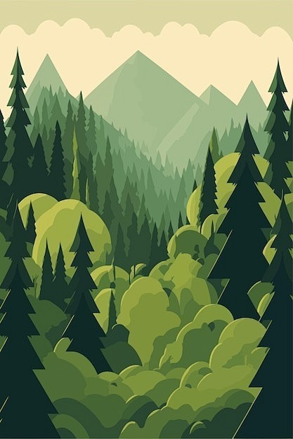 原始森林丛林风景插画矢量图设计素材