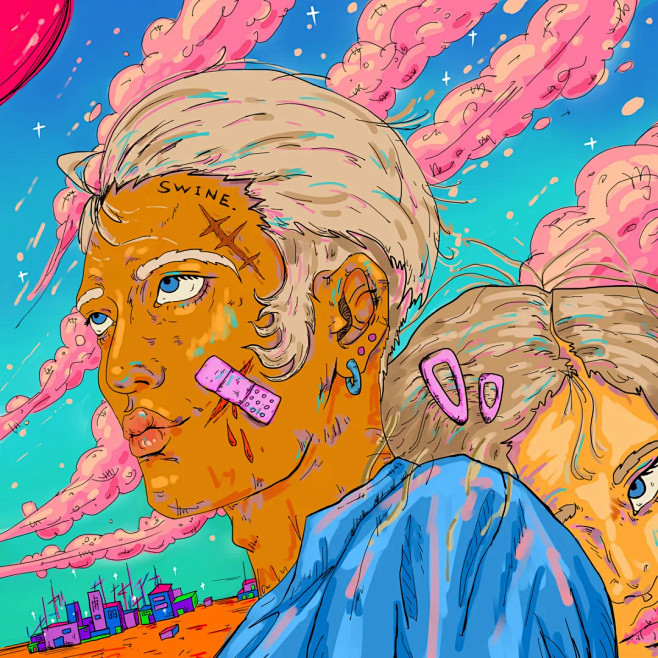 swine坏猪理事长张扬不羁的色彩与线条略有荒诞的故事感王国作者推荐