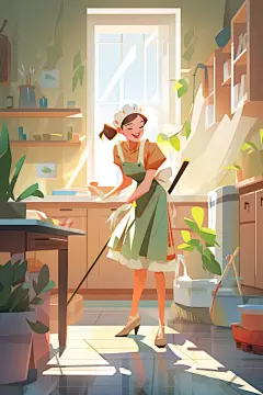 卡通家务劳动图片插画图