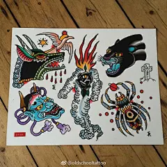 是时候分享一组手稿给大家了，有喜欢的欢迎拿给你的纹身师做参考#oldschool手稿# ​​​​