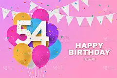 54岁生日快乐气球贺卡背景。