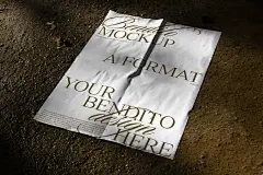 高端户外实拍皱巴巴的宣传单海报设计提案贴图展示样机模板 Poster 04