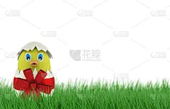 复活节蛋里的黄鸡。三维渲染