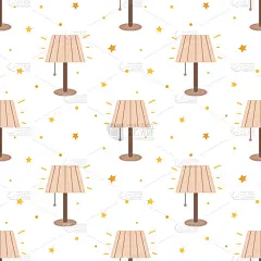 矢量无缝模式与夜灯和星星。台灯的背景。