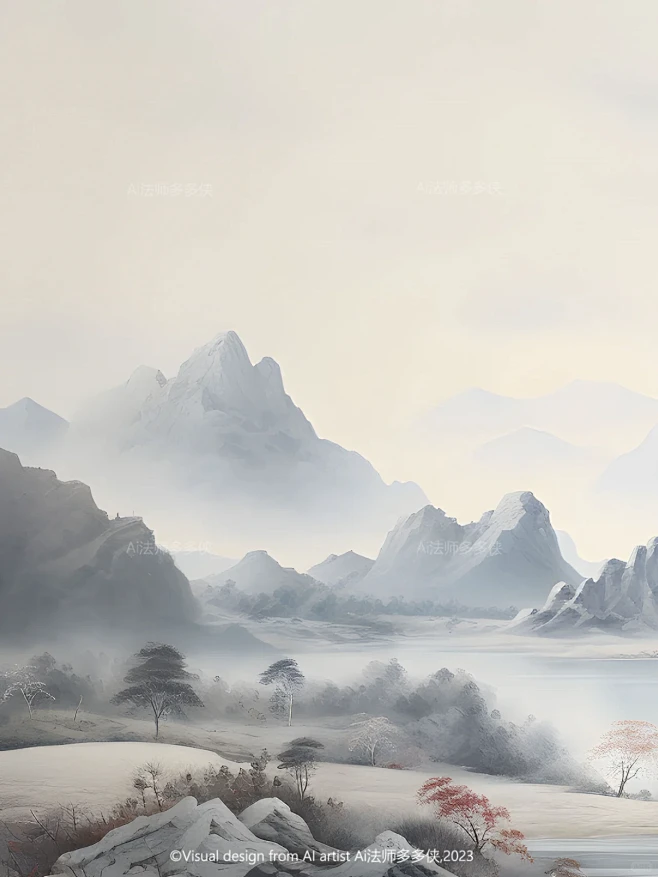 东方美学-湖光山色|国风山水风景背景插画-花瓣网