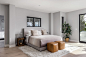 Bedroom - large contemporary master light wood floor and beige floor bedroom idea in San Diego with gray walls