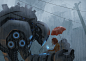 jpeg_artifacts orange_hair original rain robot umbrella water wlop