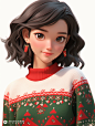 圣诞节毛衣服饰搭配卡通可爱女性短发美女头像Midjourney关键词提示词咒语-【Ai宇宙吧】