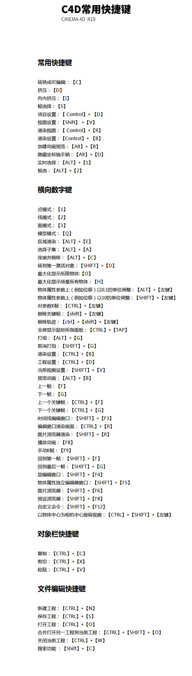 C4D常用快捷键