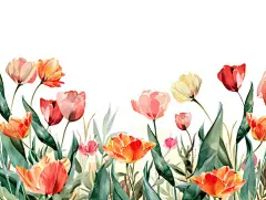 点击来源直接获取大图文件 |白色背景上的水彩郁金香