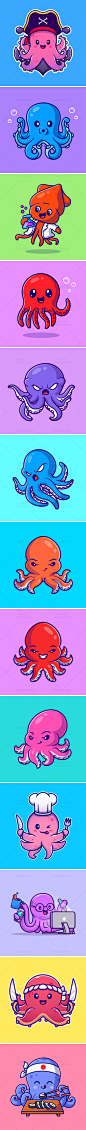 卡通可爱海洋动物海鲜章鱼八爪鱼插画标志IP形象设计ai矢量素材-淘宝网