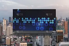 发光的社交媒体图标在广告牌上的日落全景城市吉隆坡，马来西亚，亚洲。在吉隆坡建立人际关系和建立新的商业