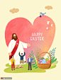 爱心耶稣可爱孩童竹篮彩蛋基督教插画 宗教插画 基督教插画
