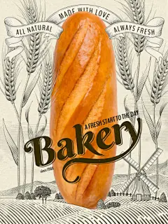 香酥面包 食品包装 手绘插画 食品主题海报设计AI cb046035930