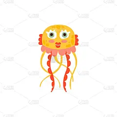 可爱的水母，有趣的海洋生物手绘矢量插图