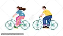 户外骑单车男女插画